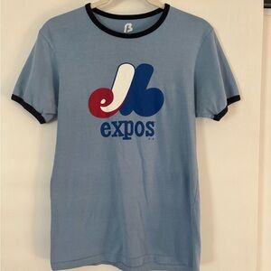 Montreal Expos Vintage Logo Blue Graphic Ringer T-Shirt small
